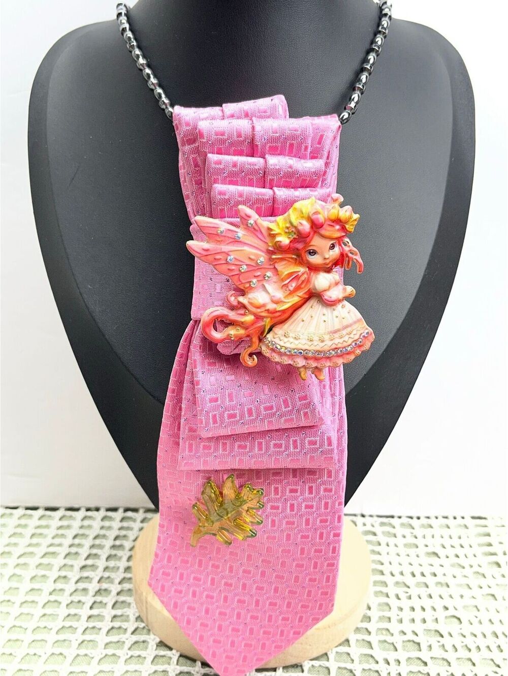 #536 Neck Tie Necklace Whimsical Pink Fairy Core Fantasy Princess